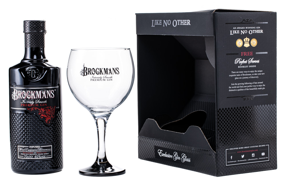 Brockmans Intensely Smooth Premium Gin 70cl with case and glass. Buy online  now. | Gustero
